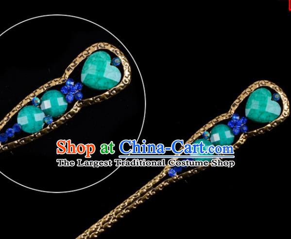 Chinese Beijing Opera Diva Hair Accessories Ancient Peri Green Hairpins for Women