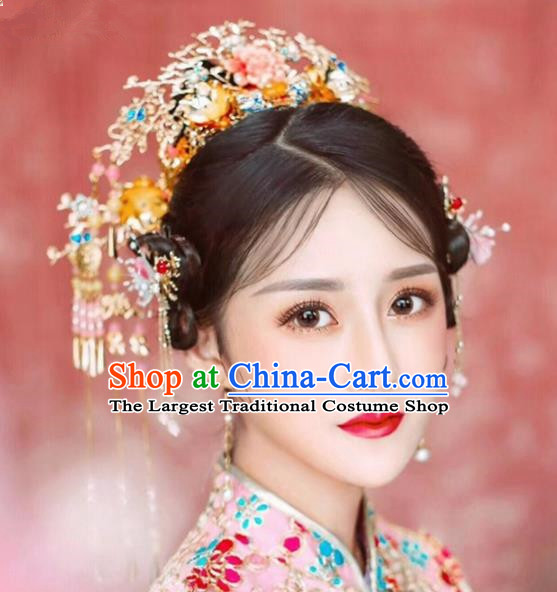 Chinese Ancient Bride Phoenix Coronet Hairpins Traditional Hair Accessories Headdress for Women