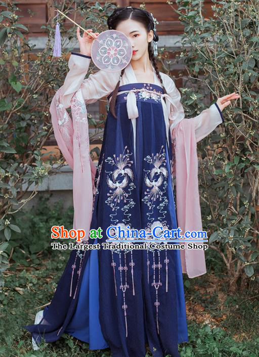 Chinese Traditional Tang Dynasty Princess Historical Costume Ancient Peri Embroidered Hanfu Dress for Women