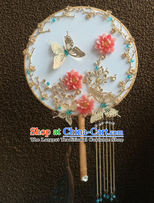 Chinese Handmade Bride Classical Butterfly Palace Fans Wedding Accessories Round Fan for Women