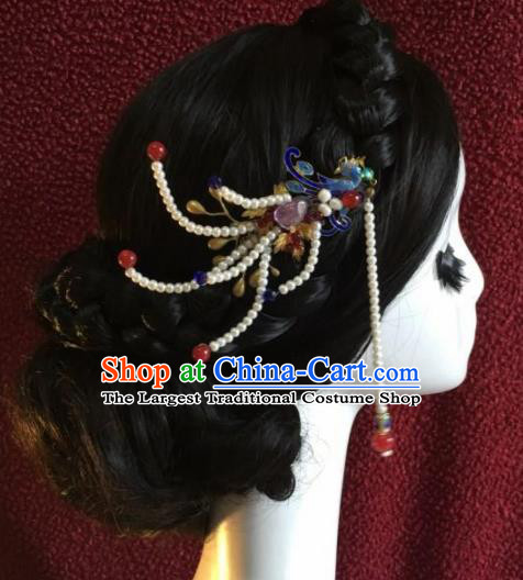 Top Grade Chinese Ancient Bride Wedding Cloisonne Phoenix Hairpins Tassel Step Shake Traditional Hair Accessories Headdress for Women