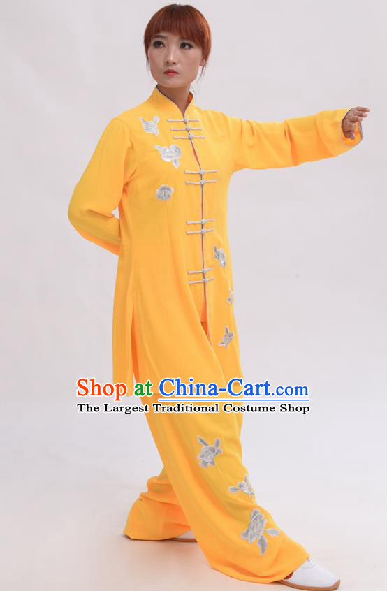 Chinese Traditional Tai Chi Yellow Costume Martial Arts Tai Ji Competition Clothing for Women