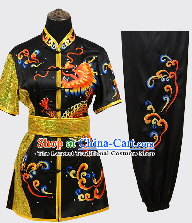 Chinese Traditional Kung Fu Embroidered Black Costume Martial Arts Tai Ji Competition Clothing for Men