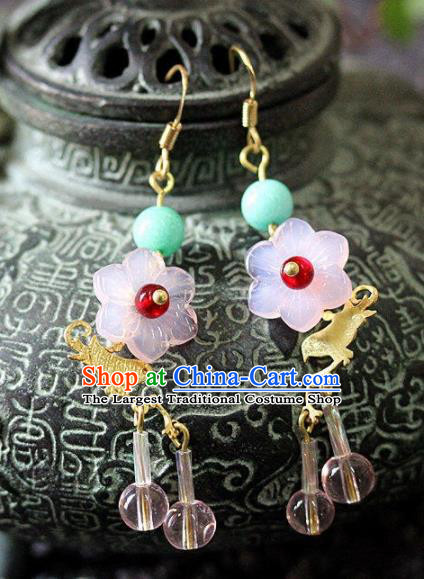 Chinese Handmade Hanfu Pink Flower Earrings Traditional Ancient Palace Ear Accessories for Women