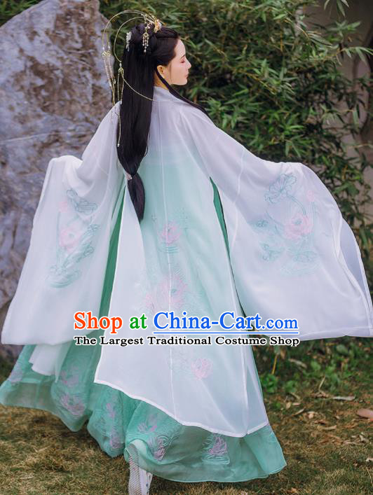 Chinese Traditional Tang Dynasty Palace Historical Costume Ancient Peri Princess Embroidered Hanfu Dress for Women