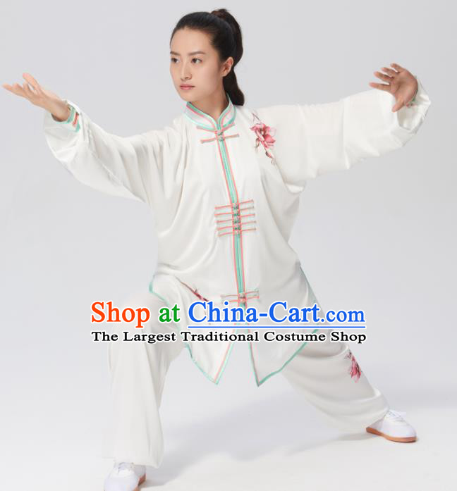 Chinese Traditional Tai Chi Group Printing Peony Costume Martial Arts Kung Fu Competition Clothing for Women