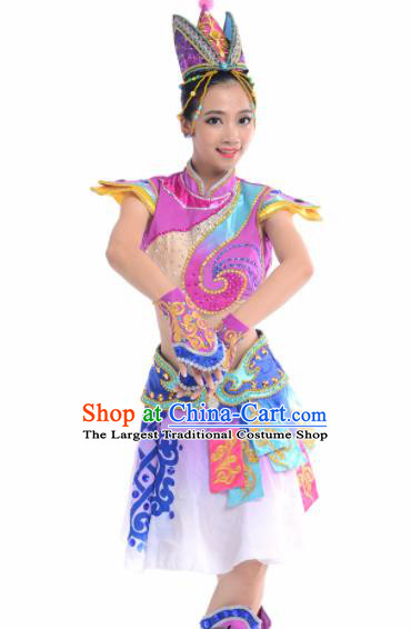Chinese Traditional Mongol Nationality Costume Mongolian Ethnic Folk Dance Purple Clothing for Women
