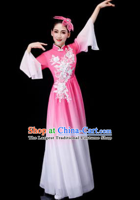 Chinese Traditional Classical Fan Dance Costume Umbrella Dance Pink Dress for Women