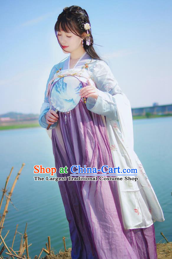 Traditional Chinese Tang Dynasty Young Lady Historical Costume Ancient Embroidered Hanfu Dress for Women
