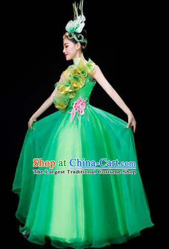 Chinese Traditional Opening Dance Green Dress Peony Dance Stage Performance Costume for Women