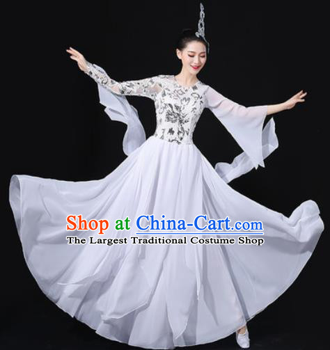 Chinese Traditional Chorus Modern Dance White Dress Opening Dance Stage Performance Costume for Women