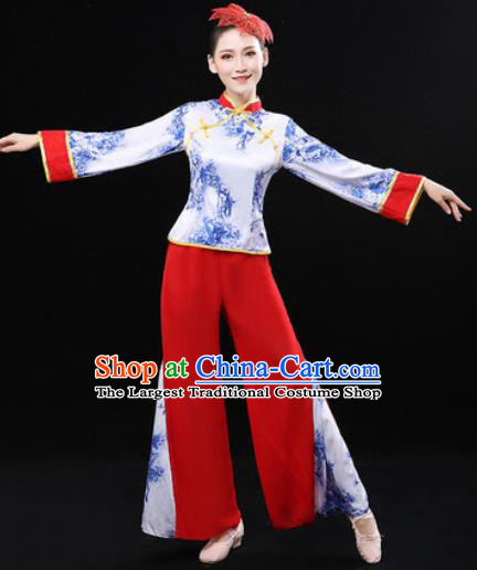 Chinese Traditional Fan Dance Clothing Folk Dance Group Yangko Dance Stage Performance Costume for Women
