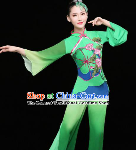 Chinese Traditional Folk Dance Fan Dance Green Clothing Group Yangko Dance Stage Performance Costume for Women