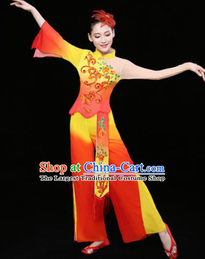 Chinese Traditional Stage Performance Fan Dance Red Clothing Folk Dance Group Yangko Dance Costume for Women
