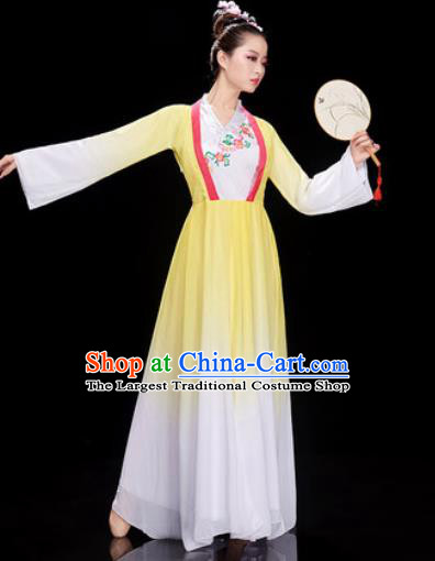 Chinese Traditional Umbrella Dance Jasmine Flower Dance Yellow Dress Classical Dance Stage Performance Costume for Women