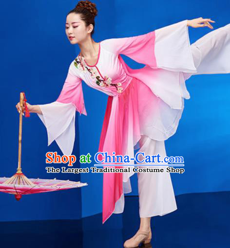 Chinese Traditional Umbrella Dance Pink Dress Classical Jasmine Flower Dance Stage Performance Costume for Women
