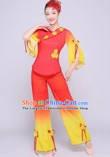 Chinese Traditional Folk Dance Fan Dance Red Clothing Group Yangko Dance Costume for Women