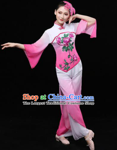 Chinese Traditional Fan Dance Pink Clothing Folk Dance Group Yangko Dance Stage Performance Costume for Women