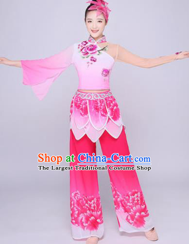 Chinese Traditional Folk Dance Lotus Dance Pink Clothing Group Yangko Dance Costume for Women