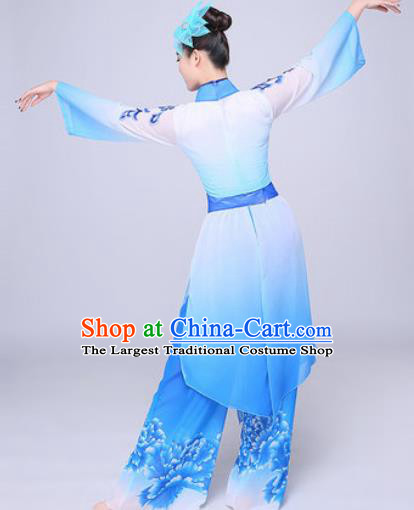 Chinese Traditional Folk Dance Group Dance Blue Clothing Yangko Fan Dance Costume for Women