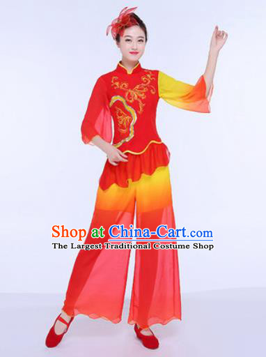 Chinese Traditional Folk Dance Group Dance Red Clothing Yangko Fan Dance Costume for Women