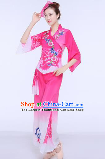 Chinese Traditional Folk Dance Group Dance Rosy Clothing Yangko Fan Dance Costume for Women