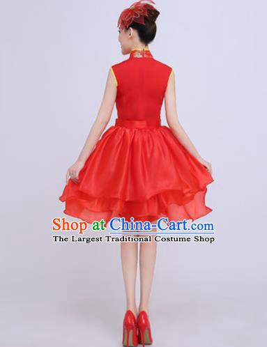 Chinese Traditional Chorus Opening Dance Red Qipao Dress Modern Dance Stage Performance Costume for Women