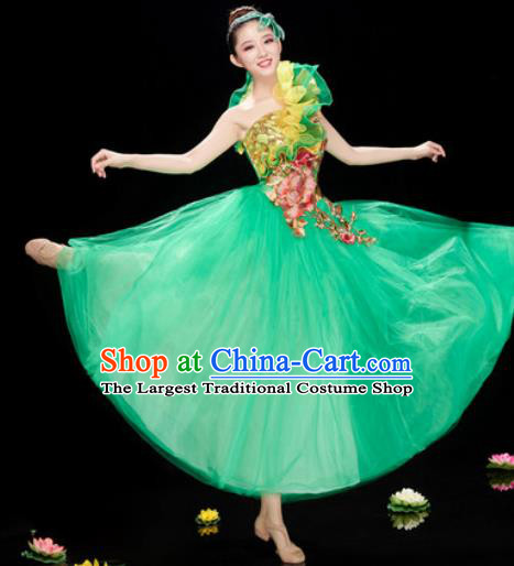 Chinese Traditional Opening Dance Green Veil Dress Modern Dance Stage Performance Costume for Women