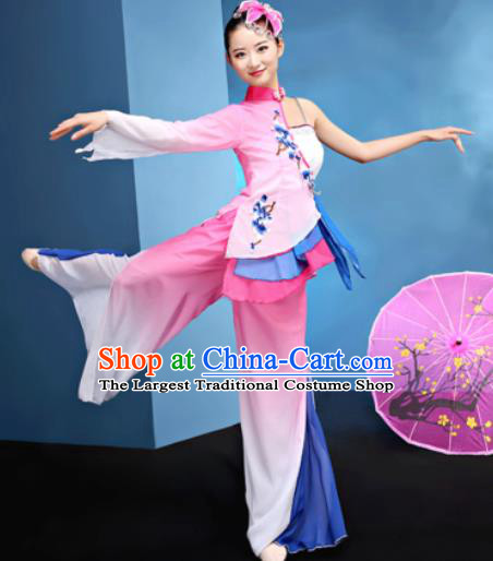 Traditional Chinese Folk Dance Umbrella Dance Pink Clothing Yangko Dance Costume for Women