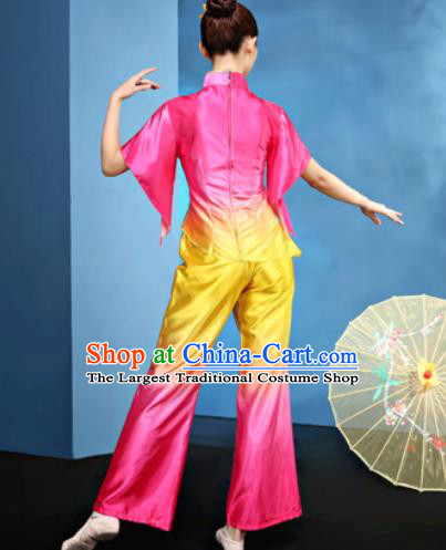 Traditional Chinese Folk Dance Fan Dance Clothing Yangko Dance Rosy Costume for Women