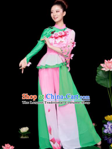 Traditional Chinese Folk Dance Stage Show Green Clothing Yangko Dance Costume for Women