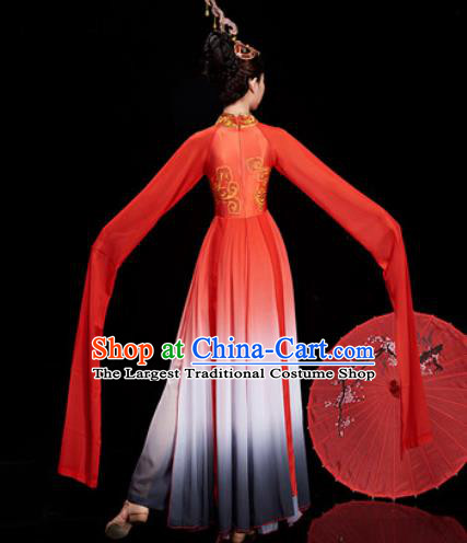 Chinese Traditional Umbrella Dance Water Sleeve Red Dress Classical Dance Stage Performance Costume for Women