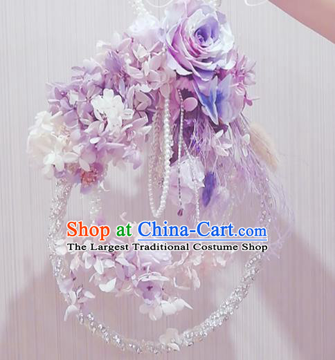 Chinese Traditional Wedding Bridal Bouquet Purple Flowers Bunch Basket for Women