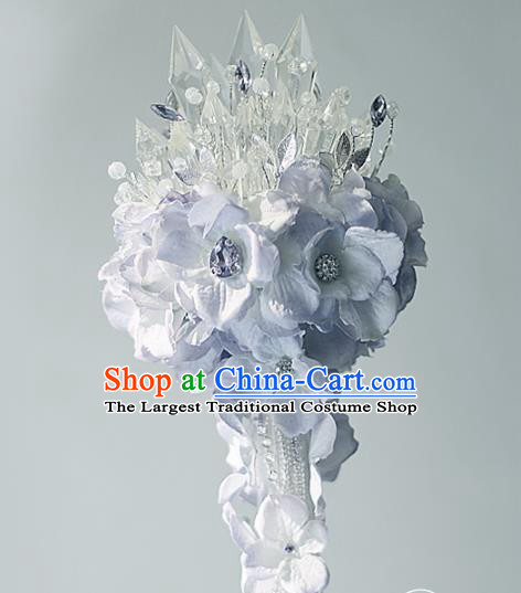 Chinese Traditional Wedding Bridal Bouquet Hand Purple Flowers Crystal Bunch for Women