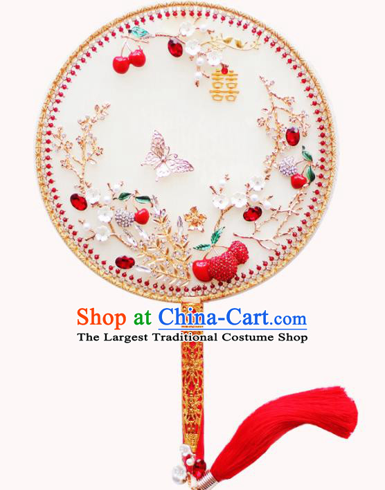 Chinese Traditional Wedding Round Fans Classical Bride Cherry Palace Fan for Women