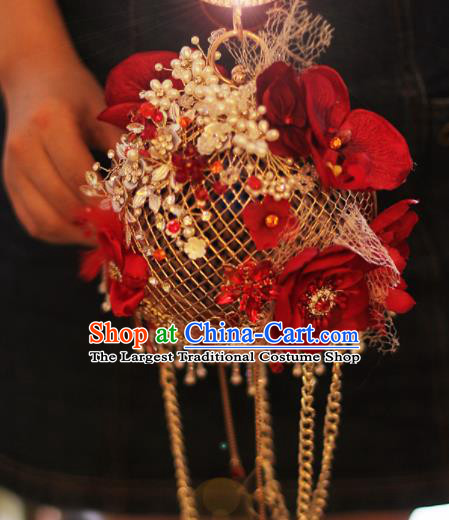 Chinese Traditional Wedding Bridal Bouquet Hand Red Flowers Cabas for Women