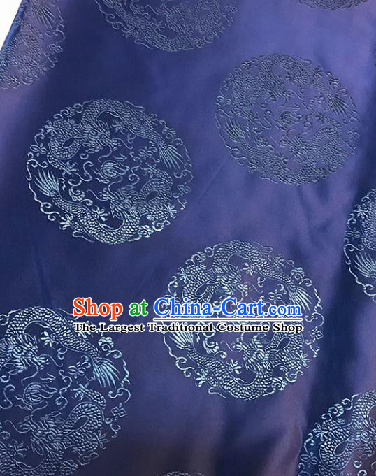 Asian Chinese Royal Dragons Pattern Navy Brocade Fabric Traditional Silk Fabric Tang Suit Material