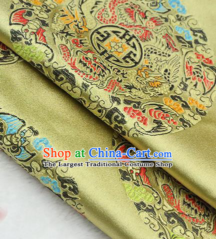 Asian Chinese Royal Round Dragon Pattern Golden Brocade Fabric Traditional Silk Fabric Tang Suit Material