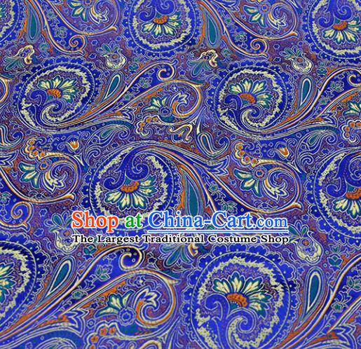 Asian Chinese Royal Sago Flower Pattern Royalblue Brocade Fabric Traditional Silk Fabric Tang Suit Material