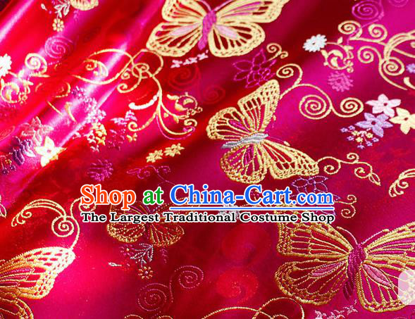 Asian Chinese Royal Butterfly Pattern Rosy Brocade Fabric Traditional Silk Fabric Tang Suit Material