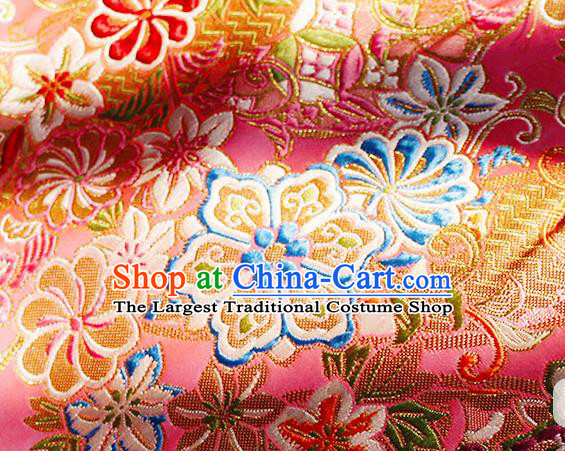 Asian Chinese Royal Hexagonal Flower Pattern Pink Brocade Fabric Traditional Silk Fabric Tang Suit Material