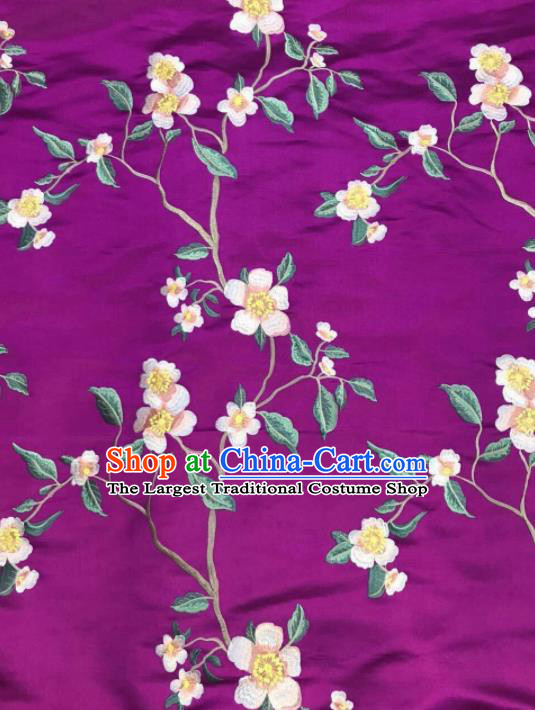 Asian Chinese Royal Embroidered Flowers Pattern Purple Brocade Fabric Traditional Cheongsam Silk Fabric Material