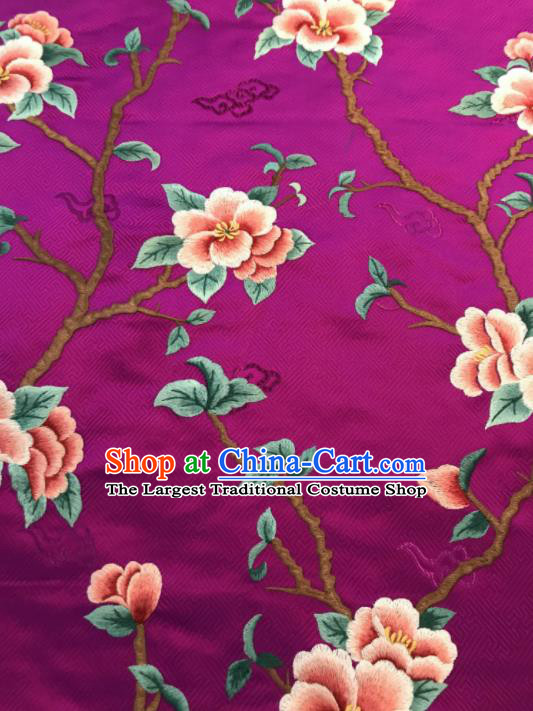 Asian Chinese Suzhou Embroidered Peach Blossom Pattern Rosy Silk Fabric Material Traditional Cheongsam Brocade Fabric