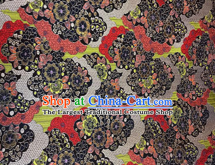 Asian Chinese Royal Cherry Blossom Pattern Black Brocade Fabric Traditional Silk Fabric Kimono Material