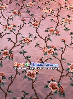 Asian Chinese Suzhou Embroidered Twine Peach Blossom Pattern Pink Silk Fabric Material Traditional Cheongsam Brocade Fabric