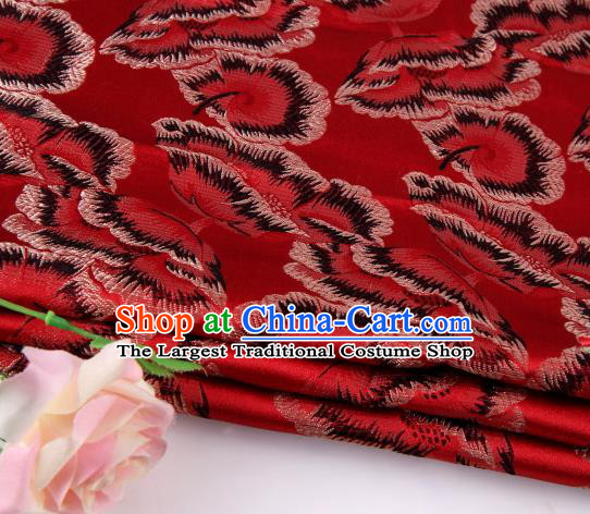 Asian Chinese Traditional Maple Leaf Pattern Red Nanjing Brocade Fabric Tang Suit Silk Material