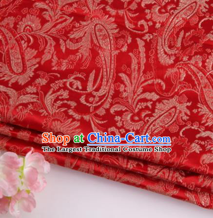 Asian Chinese Traditional Loquat Flower Pattern Red Brocade Fabric Tang Suit Silk Material