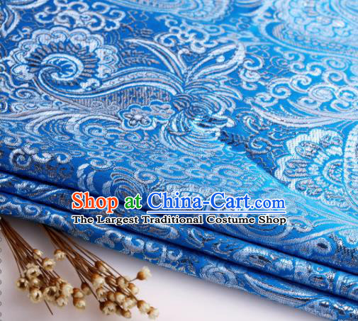 Asian Chinese Traditional Pipa Flowers Pattern Blue Nanjing Brocade Fabric Tang Suit Silk Material