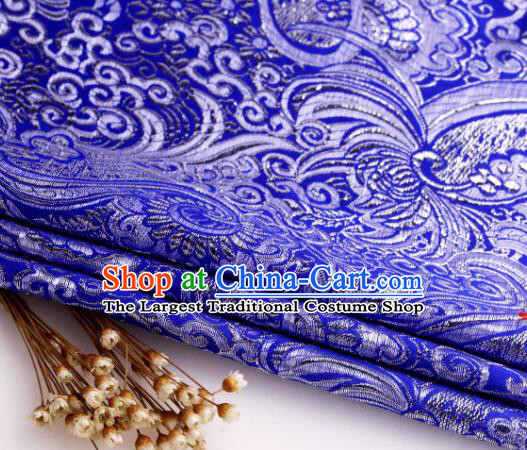 Asian Chinese Traditional Pipa Flowers Pattern Royalblue Nanjing Brocade Fabric Tang Suit Silk Material
