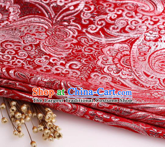Asian Chinese Traditional Pipa Flowers Pattern Red Nanjing Brocade Fabric Tang Suit Silk Material